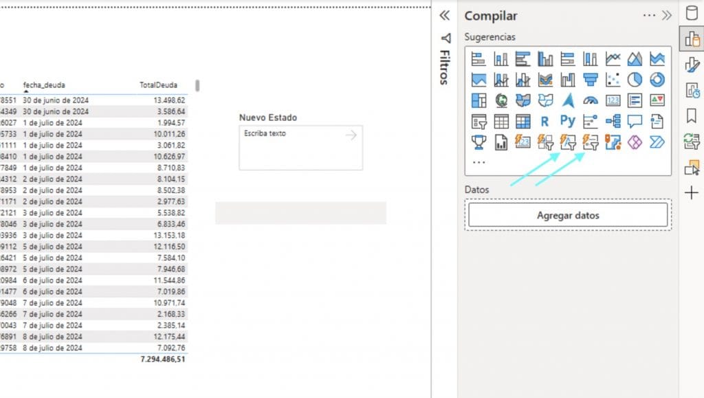 Captura de pantalla de Power Bi desktop, interfaz de Usuario